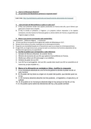 Actividades Monarquía Absoluta Y Mercantilismo