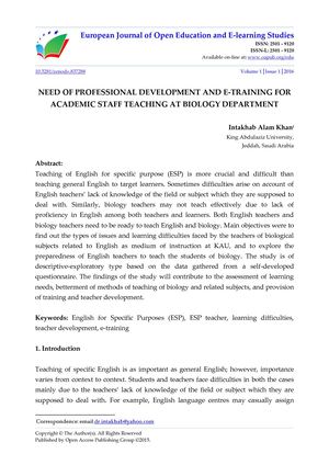 NEED OF PROFESSIONAL DEVELOPMENT AND E-TRAINING FOR ACADEMIC STAFF TEACHING AT BIOLOGY DEPARTMENT