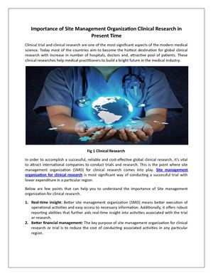 Importance of Site Management Organization Clinical Research in Present Time