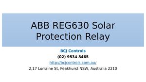 ABB REG630 Solar Protection Relay | Secondary Protection