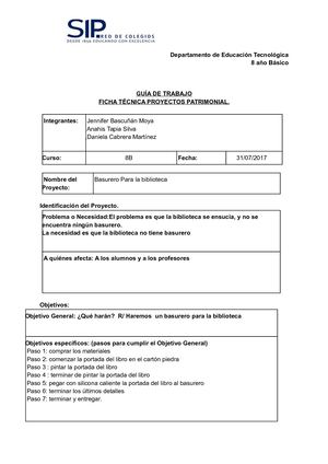 Jennifer Bascunan Moya Guía De Trabajo Ficha Técnica