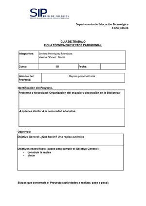 V Gómez J Henriquez Guía De Trabajo Ficha Técnica