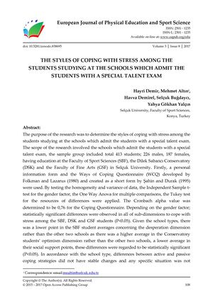 THE STYLES OF COPING WITH STRESS AMONG THE  STUDENTS STUDYING AT THE SCHOOLS WHICH ADMIT THE STUDENTS WITH A SPECIAL TALENT EXAM