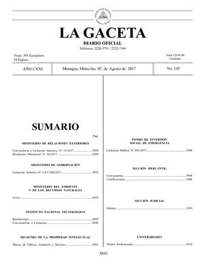 Gaceta No 145 Miércoles 02 De Agosto De 2017