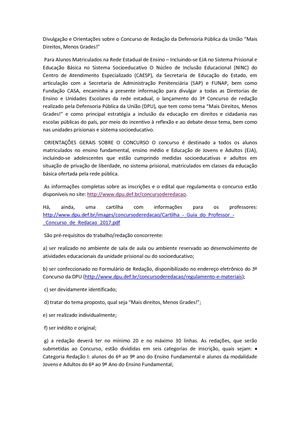 Divulgação E Orientações Sobre O Concurso De Redação Da Defensoria Pública Da União