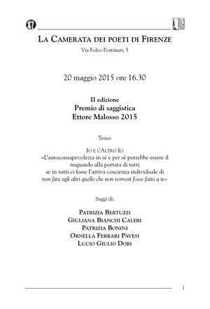 Quaderni del Simposio Speciale N° 4: Premio di saggistica Ettore Malosso 2015