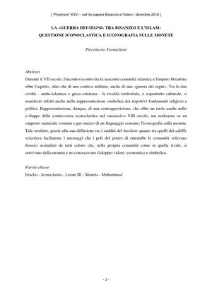 La "guerra dei segni" tra Bisanzio e l'Islam. Questione iconoclastica e iconografia sulle monete.