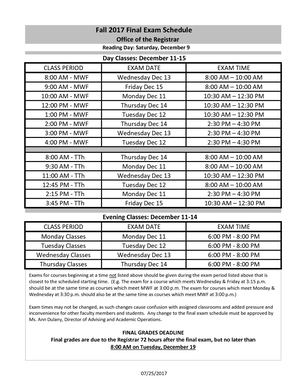 Calaméo - 2017 Fall Final Exam Schedule
