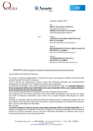 Uneba Calabria scrive al Prefetto contro i ritardi di Asp Catanzaro