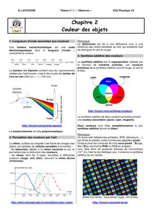 CHAPITRE 2 : Couleurs des objets