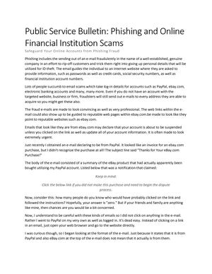 Public Service Bulletin Phishing And Other Financial Scams Final