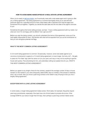 How To Avoid Being Handcuffed By A Real Estate Listing Agreement