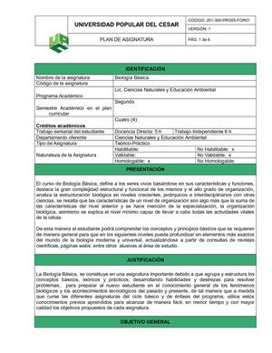 Plan De Asignatura Biología Básica 2017 Ii