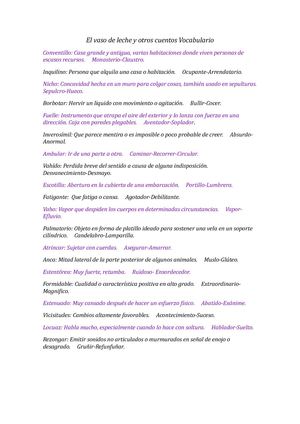 El Vaso De Leche Y Otros Cuentos Vocabulario