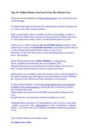 Top 10 Infinix Phones In The Market Now