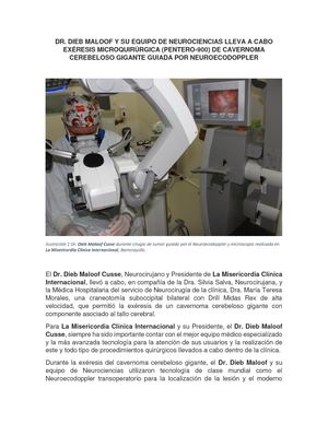 Dr Dieb Maloof Realiza Exéresis De Cavernoma Cerebeloso Gigante Guiado Por Neuroecodoppler