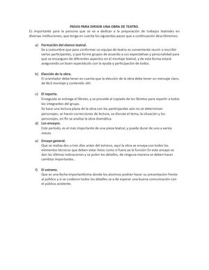 Pasos Para Dirigir Una Obra De Teatro