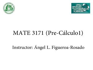 Mate 3171 (Pre Cálculo1) Introduccion