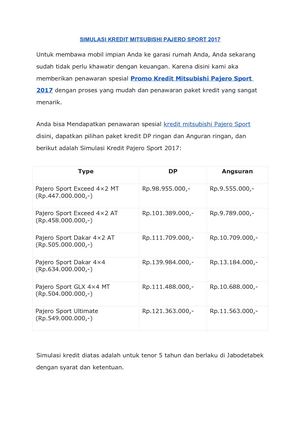 Simulasi Kredit Mitsubishi Pajero Sport 2017