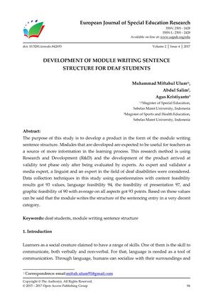 DEVELOPMENT OF MODULE WRITING SENTENCE  STRUCTURE FOR DEAF STUDENTS