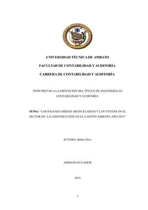 “LAS SALVAGUARDIAS ARANCELARIAS Y LAS VENTAS EN EL SECTOR DE  LA CONSTRUCCIÓN EN EL CANTÓN AMBATO, AÑO 2015”