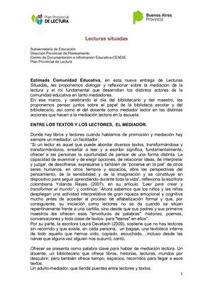 Lecturas Situadas . Día del maestro y el bibliotecario