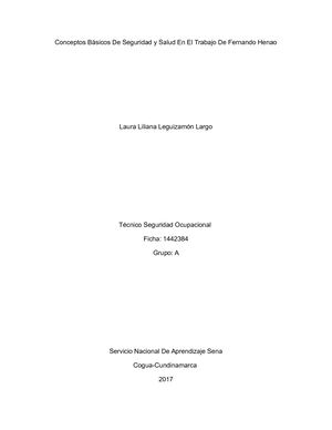 Conceptos Básicos De Seguridad Y Salud En El Trabajo De Fernando Henao