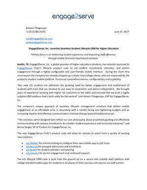 Engage2Serve, Inc. Launches Seamless Student Lifecycle CRM for Higher Education