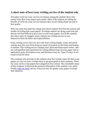 A Short Note Of Best Essay Writing Service Of The Student Role