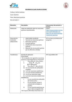 Resumen De Clase (Plan De Sesion)