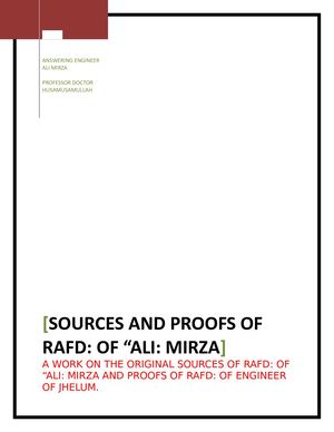PROOFS AND SOURCES OF RAFD: OF ENGINEER "ALI MIRZA: OF JHELUM CITY