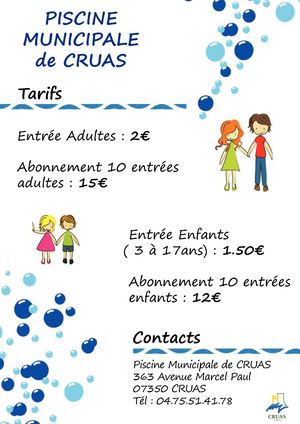 Tarifs Piscine Municipale CRUAS