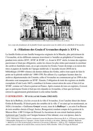 Filiations des Gouin d’Avranches depuis le XVIe s.