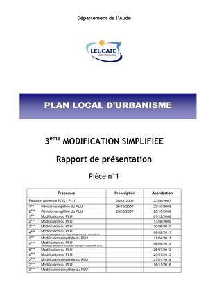 Modification simplifiée n°3 du PLU de Leucate - Pièce 1 : Rapport de présentation