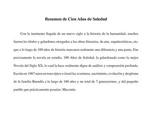 Resumen De Cien Años De Soledad