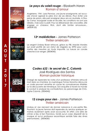 Nouveautés romans Août 2017