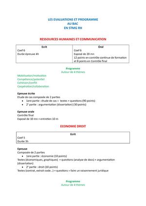 Les Evaluations Au Bac En Stmg