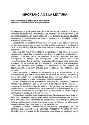 Importancia De La Lectura