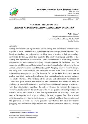 VISIBILITY ISSUES OF THE  LIBRARY AND INFORMATION ASSOCIATION OF ZAMBIA