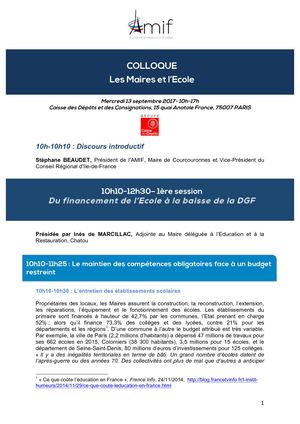 Colloque Les Maires et l'Ecole 2017