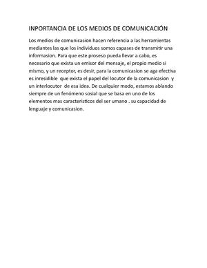 Inportancia De Los Medios De Comunicación