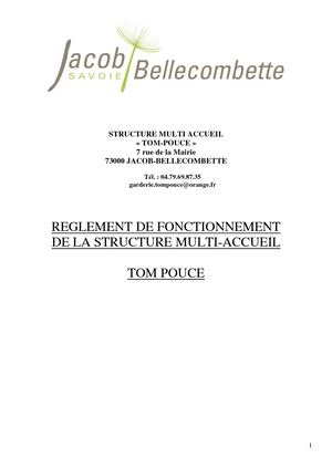 REGLEMENT INTERIEUR MULTI-ACCUEIL TOM POUCE