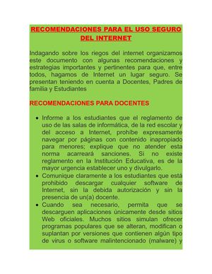 Recomendaciones Para El Uso Seguro Del Internet I
