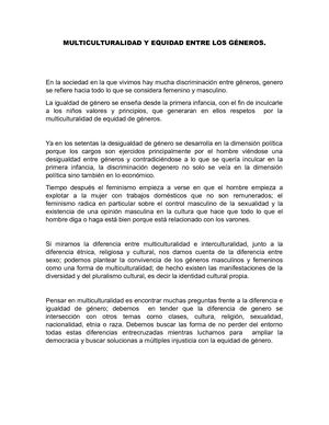 Multiculturalidad Y Equidad Entre Los Géneros