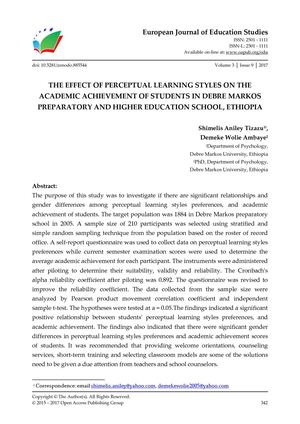 THE EFFECT OF PERCEPTUAL LEARNING STYLES ON THE ACADEMIC ACHIEVEMENT OF STUDENTS IN DEBRE MARKOS PREPARATORY AND HIGHER EDUCATION SCHOOL, ETHIOPIA
