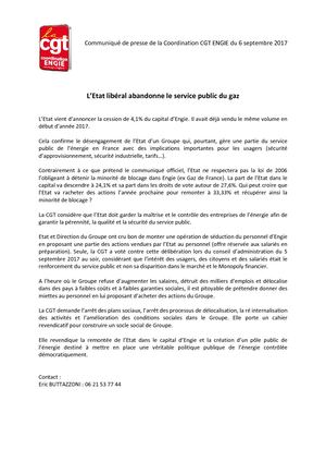 Communiqué de presse Coordination Cgt Engie
