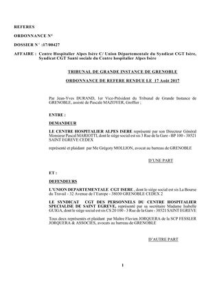 TGI ordonnance de référé 17/00427 du 17 août 2017