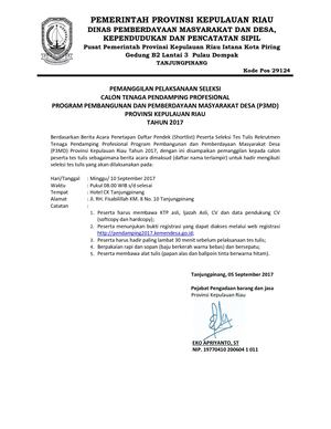 Jadwal dan Pelaksanaan Seleksi Tes Tulis Calon TPP P3MD Kepri