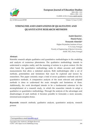 STRENGTHS AND LIMITATIONS OF QUALITATIVE AND QUANTITATIVE RESEARCH METHODS