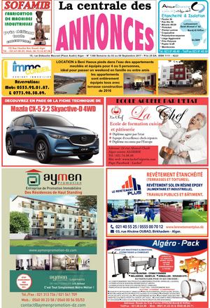 La Centrale des Annonces  N° 1368 Semaine du  02 au 09 Septembre au  2017